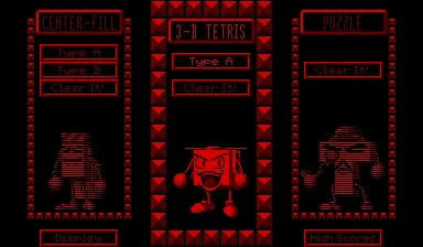 3-D Tetris Virtual Boy Menu screen.