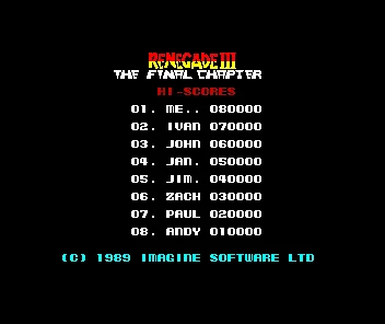 Renegade III: The Final Chapter ZX Spectrum Game over