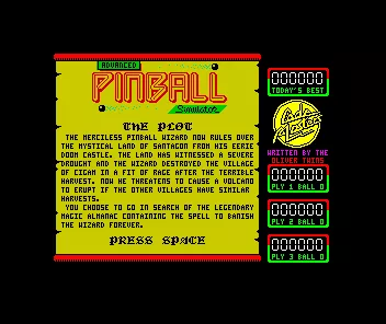 Advanced Pinball Simulator ZX Spectrum Plot