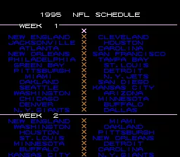 Tecmo Super Bowl III: Final Edition Genesis Season: schedule