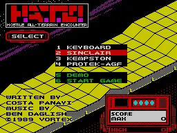 H.A.T.E: Hostile All Terrain Encounter ZX Spectrum Main menu