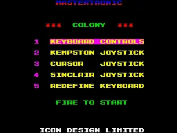 Colony ZX Spectrum Main Menu