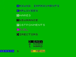 Football Director ZX Spectrum The other menu