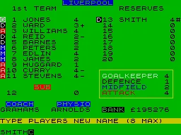 Football Director ZX Spectrum Player names can be changed