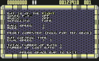 Krakout Commodore 64 Options