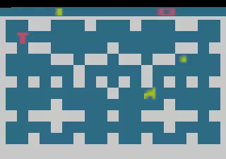 Slot Racers Atari 2600 Player one fired a missile which now wanders about the maze