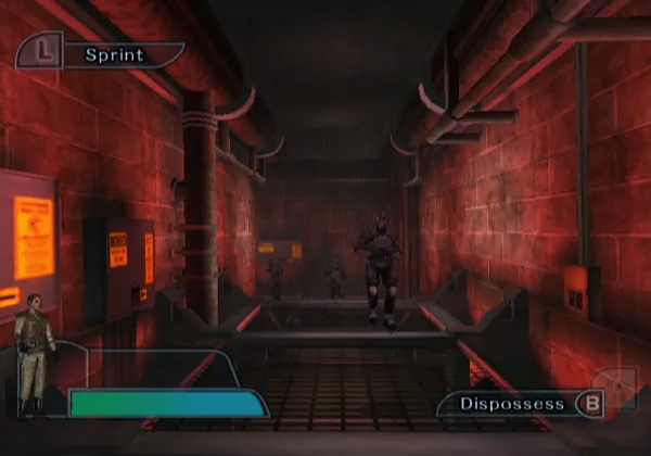Geist GameCube Wandering down a heavily patrolled corridor.