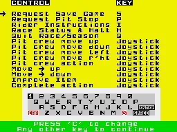 Endurance ZX Spectrum Key settings