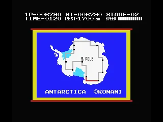 Antarctic Adventure MSX The Map shows that stage 1 has been completed