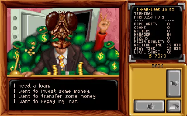 Pizza Tycoon DOS Visiting the bank.