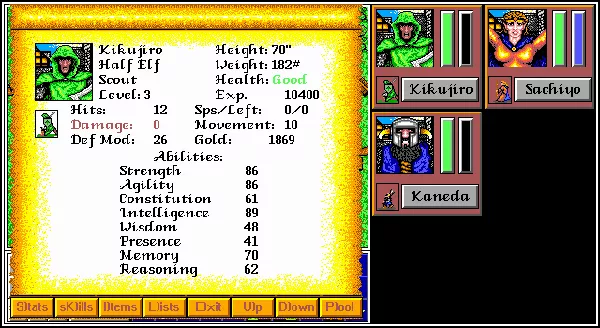 The Aethra Chronicles: Volume One - Celystra&#x27;s Bane DOS Status Screen