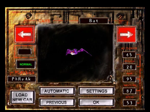 POD: Back to Hell Windows Bat - Car selection screen