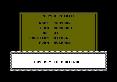 1st Division Manager Amstrad CPC Player statistics