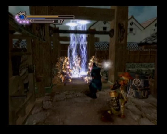 Onimusha 3: Demon Siege PlayStation 2 Jacques using thunder strike to finish off the genma