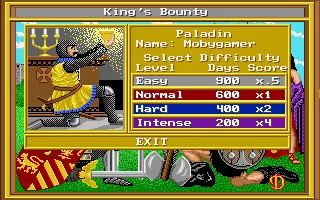 King&#x27;s Bounty Amiga Difficulty level screen.