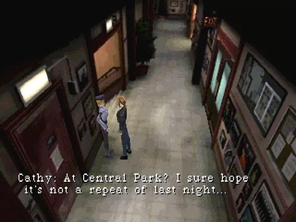 Parasite Eve PlayStation Dialogues in PE are sure better than the ones in FF series, not windowed, and always mark who&#x27;s talking.