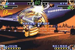 The King of Fighters EX: Neo Blood Game Boy Advance Demonstration mode &#x96; Kim Kaphwan marks a 12-hit combo in Kyo Kusanagi through his DM Phoenix Flail.