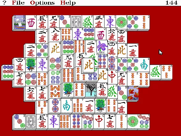 Shanghai II: Dragon&#x27;s Eye DOS Shanghai layout with Mah-Jongg tiles (Advanced difficulty)