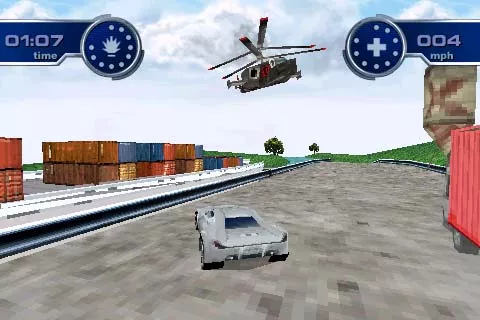 Spy Hunter: Missile Crisis Zodiac Enemy helicopter engaging the player car.