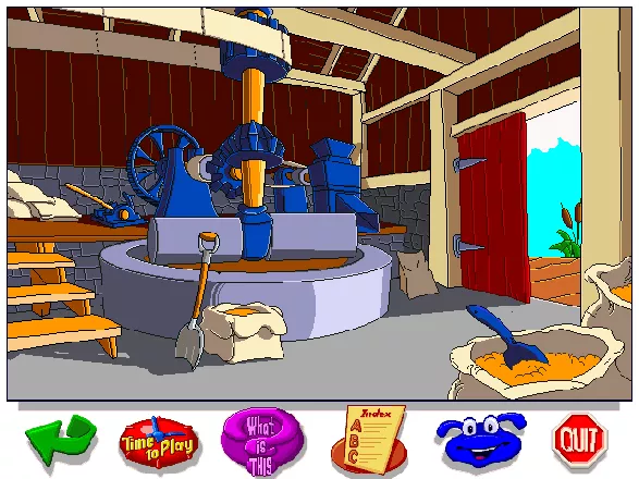 Let&#x27;s Explore: The Farm - With Buzzy Windows Flour grinder (inside of water wheel)