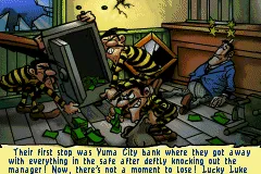Lucky Luke: Wanted! Game Boy Advance Intro: First thing the brothers did as free men was robbing the bank in Yuma City.