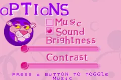 Pink Panther: Pinkadelic Pursuit Game Boy Advance Option screen