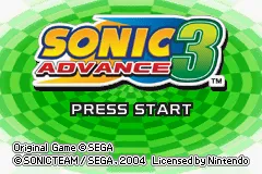 Sonic Advance 3 Game Boy Advance Title screen.