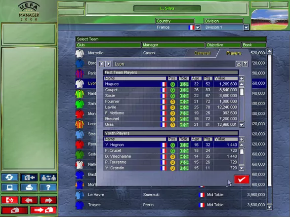 UEFA Manager 2000 Windows Before settling for a team, it&#x27;s possible to scout their squad and youth team