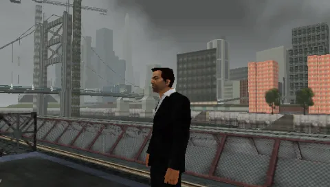 Grand Theft Auto: Liberty City Stories PSP At a El Train station on Portland looking across at Staunton Island and the under construction Callahan Bridge.