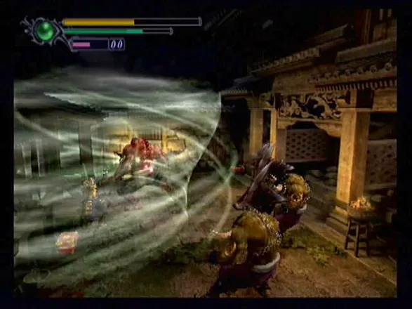 Onimusha: Warlords PlayStation 2 There&#x27;s no place like home...  Even these giant, axe wielding creatures are no match for a well-empowered special attack.