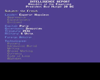 Sid Meier&#x27;s Civilization Amiga Intelligence report on the French