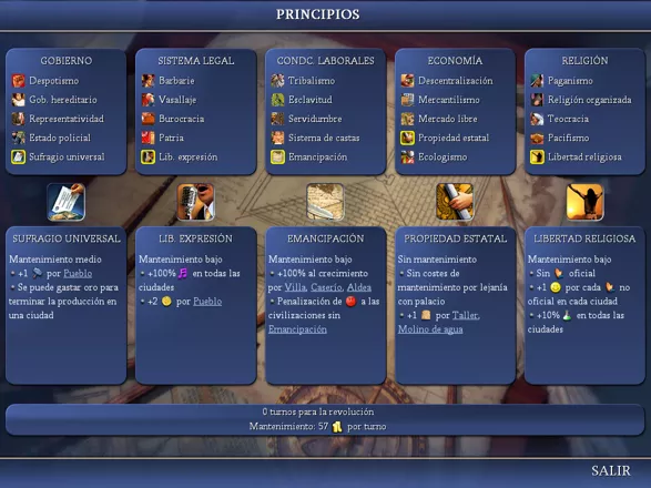 Sid Meier&#x27;s Civilization IV Windows The complete civics list (Spanish version)