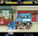 Fatal Fury: First Contact Neo Geo Pocket Color Andy Bogard uses his elbow-based move Zan&#x27;ei Ken to try attack a just-recovered Li Xiangfei.