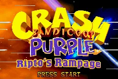 Crash Bandicoot Purple: Ripto&#x27;s Rampage Game Boy Advance Title screen.