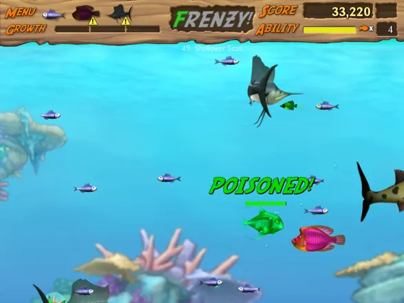 Feeding Frenzy 2: Shipwreck Showdown Windows Getting poisoned is not fun... your controls become reversed.  Click the mouse a lot to get over it more quickly and spit out that poisonous fish.