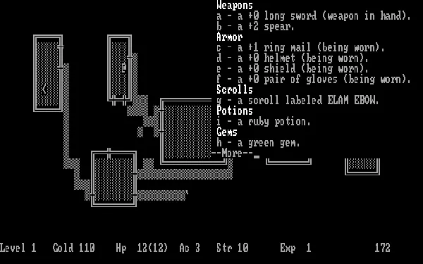 Hack DOS The inventory is categorized