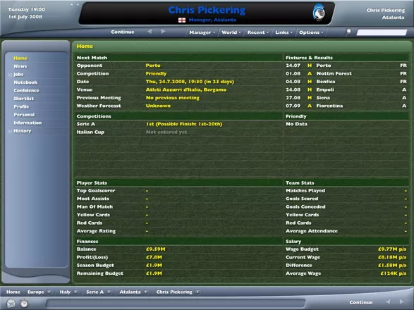 Worldwide Soccer Manager 2006 Windows Viewing your stats