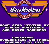 Micro Machines Game Gear Title screen.