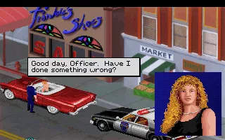 Police Quest: In Pursuit of the Death Angel DOS The speeder tries to sweet talk her way out of a ticket.