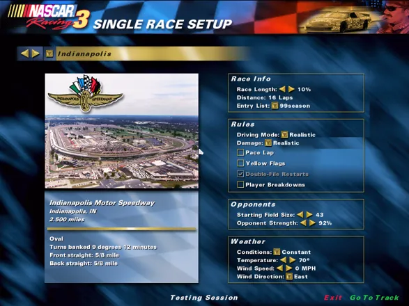 NASCAR Racing 3 Windows selecting a race