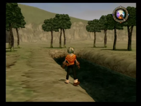 Dark Cloud PlayStation 2 Georama: Rebuild the village as you see fit, here the hero has placed a river surrounded by trees.
