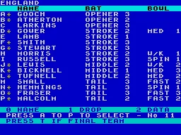 Robin Smith&#x27;s International Cricket ZX Spectrum England squad after selection