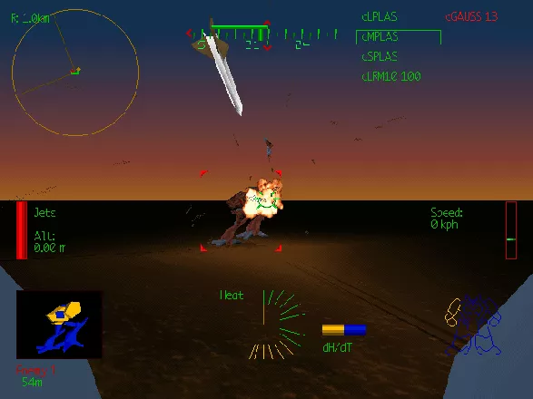 MechWarrior 2: Mercenaries DOS Teaching a Vulture a lesson at dusk.