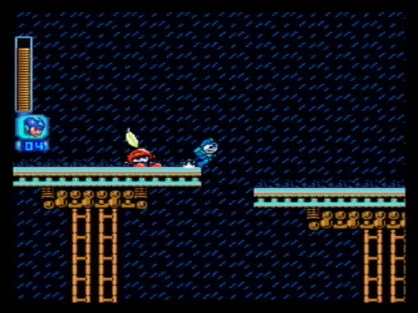 Mega Man: Anniversary Collection PlayStation 2 The rain here pushes Mega Man back - you have to be careful when jumping!