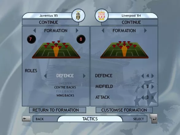 UEFA Champions League Season 2001/2002 Windows The player can change the number of players on each position, but also set roles such as holding midfielders or target forwards.