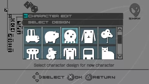Lumines: Puzzle Fusion PSP Character edit screen