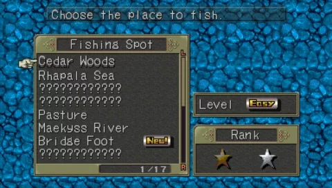 Breath of Fire III PSP Selecting spot in Fishing mode