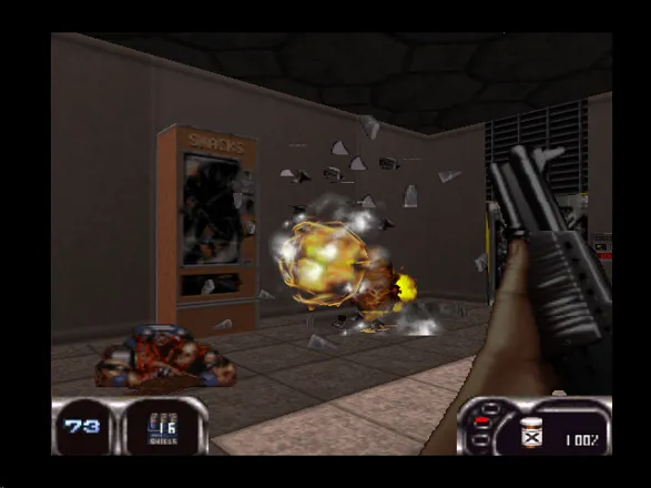 Duke Nukem 64 Nintendo 64 Using some convenient explosive containers to blow a hole in the arcade floor