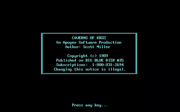 Caverns of Kroz DOS Title screen