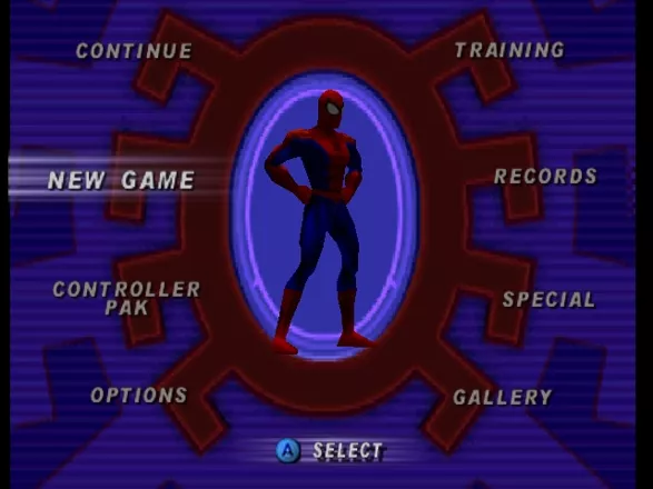 Spider-Man Nintendo 64 Main menu.